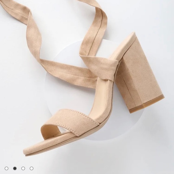 Lulus Alta Light Nude Suede Lace up Heels - Picture 2 of 6